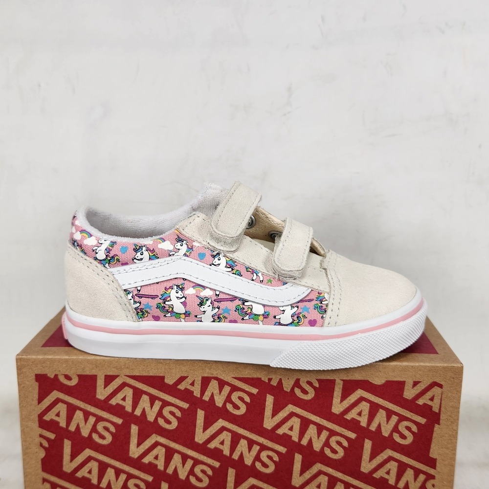 Vans Old Skool V Toddler Size 9.0 Pink White Skaticorn Unicorn Skate Shoes